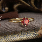 Round Cut Garnet Timeless Solitaire Engagement Ring with Twisted Band